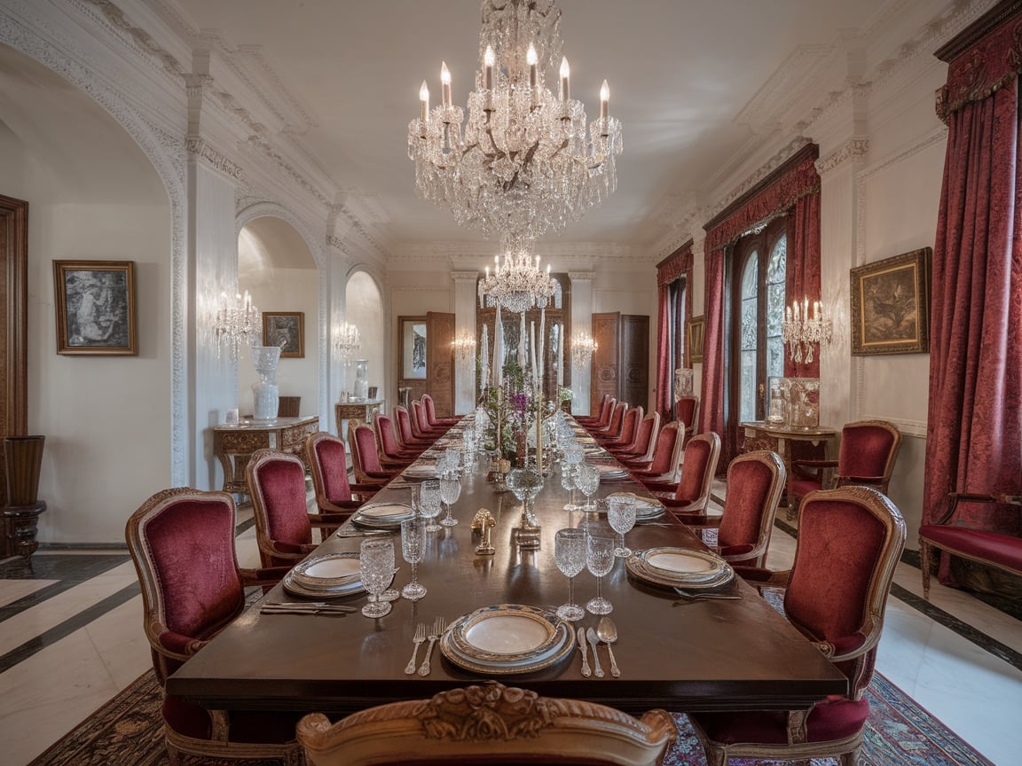 5. Luxurious Dining Room with Velvet Upholstered Chairs