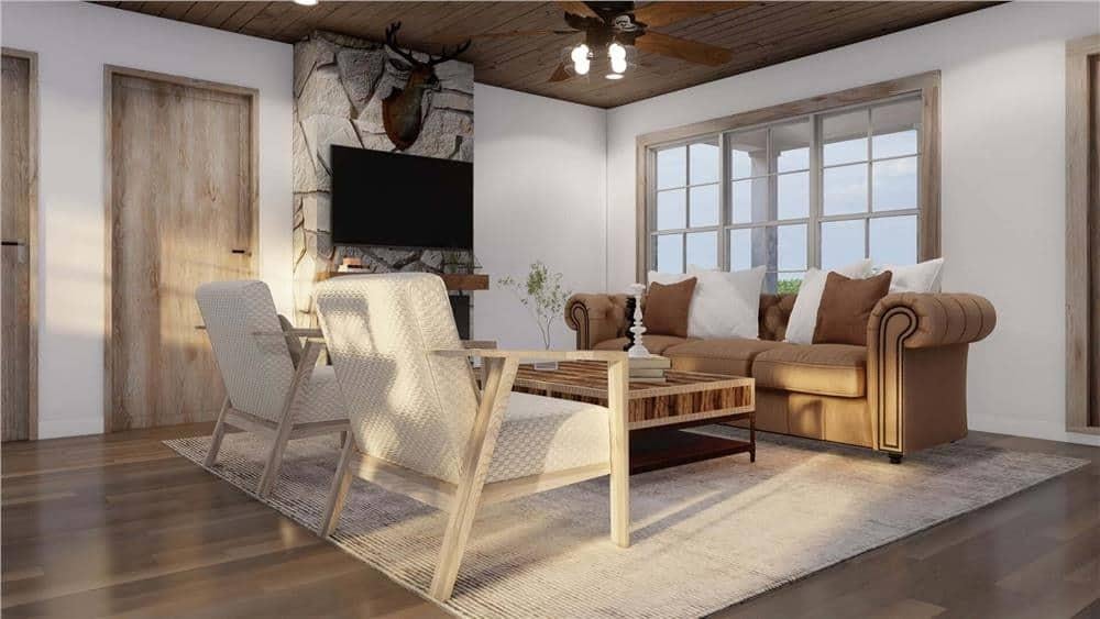 Notice the Rustic Elegance with a Striking Stone Fireplace
