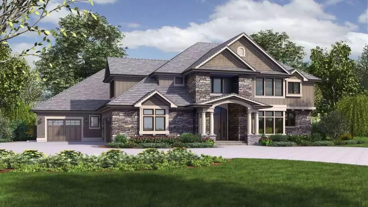 Stately Craftsman Exterior with Striking Stone Accents