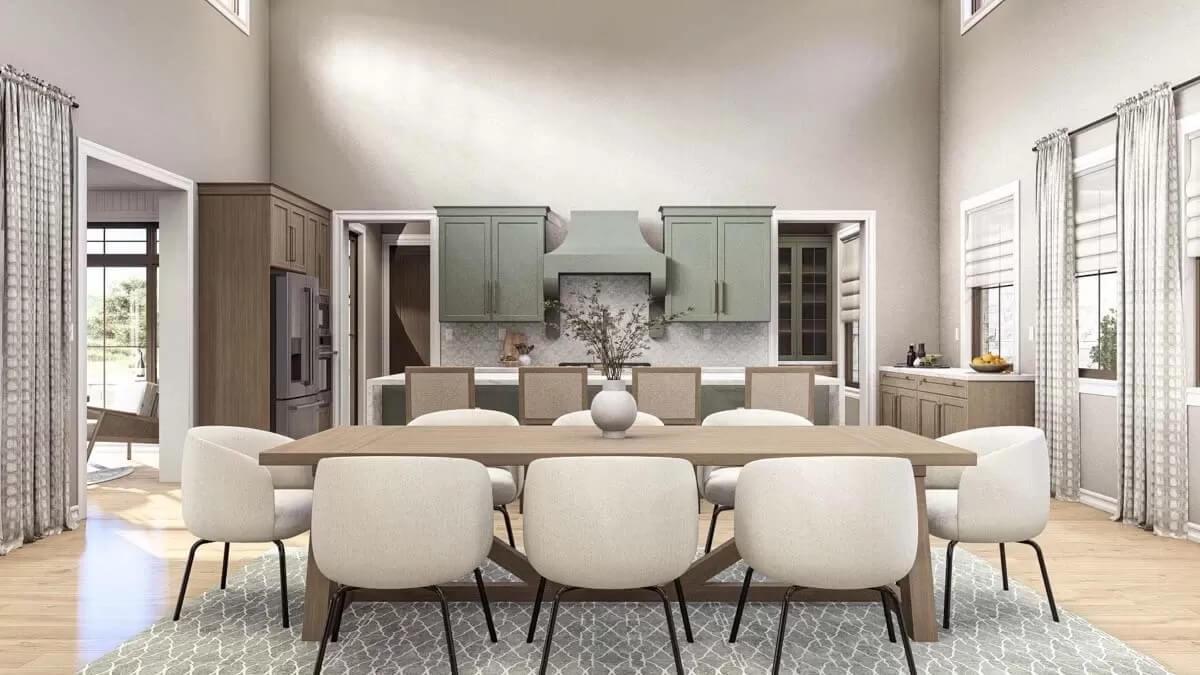 Sleek Dining Room with a Touch of Mint in the Cabinetry