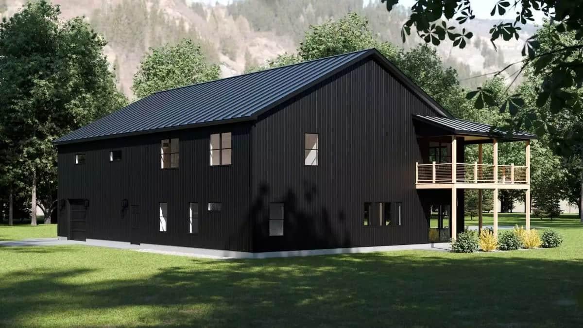 Admire the Expansive Covered Porch on This Sleek Black Barnhouse