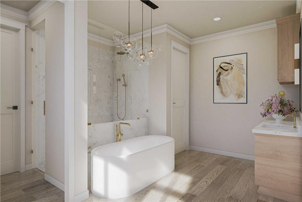 Notice the Gold Hardware Accentuating This Inviting Bathroom Retreat