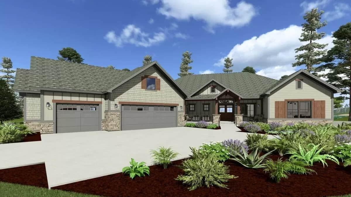 Craftsman Charm with Eye-Catching Wood Accents and Triple Garage