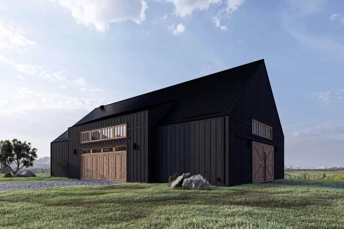 Striking Contrast with Natural Wood Elements in This Modern Barn