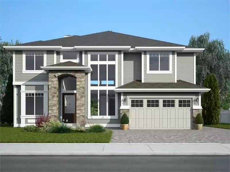 Modern Craftsman Facade with Striking Stone Accents