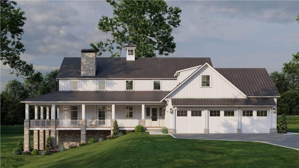 Farmhouse Charm Accentuated by a Stately Stone Chimney