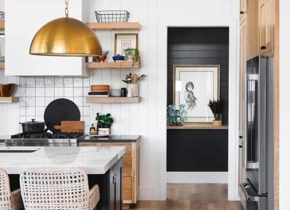 Wow, Check Out That Oversized Brass Dome Light in This Kitchen