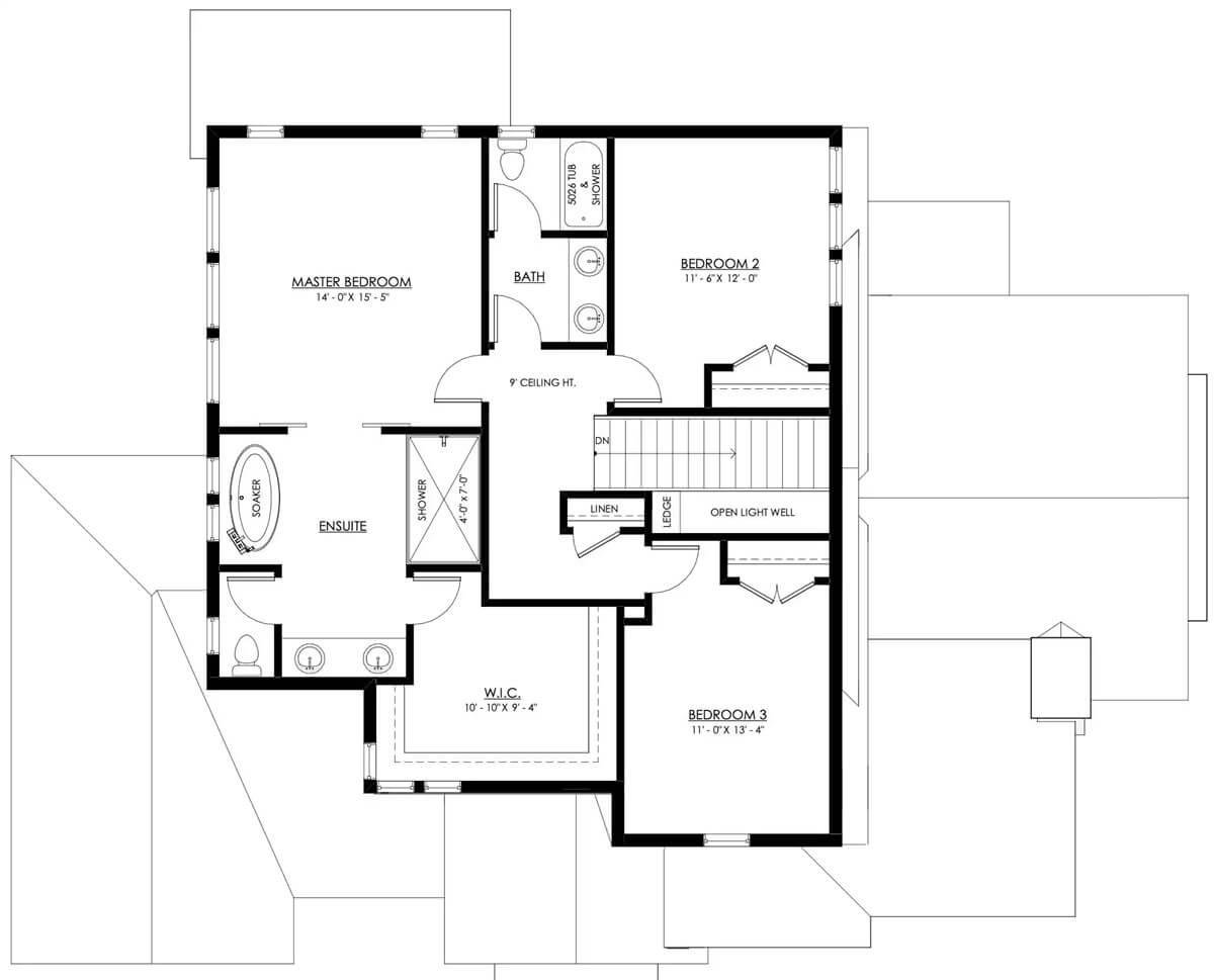 Second Floor Layout with a Central Open Light Well and Luxurious Master Suite