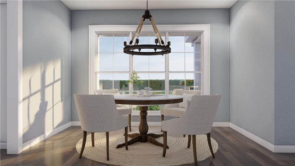 Take a Look at the Soft Blue Walls and Cozy Round Table in This Craftsman Dining Nook