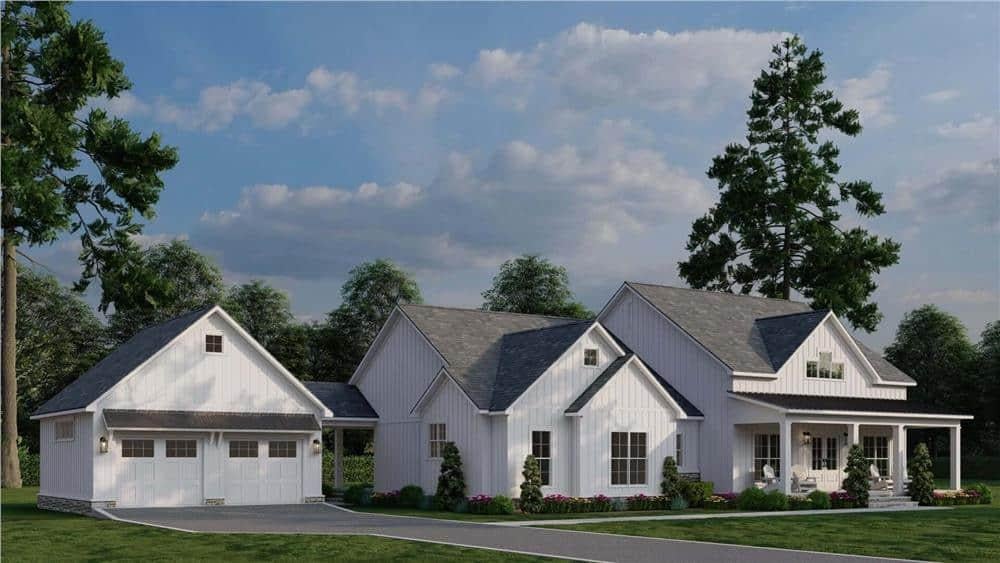 Charming Farmhouse Exterior with a Detached Garage