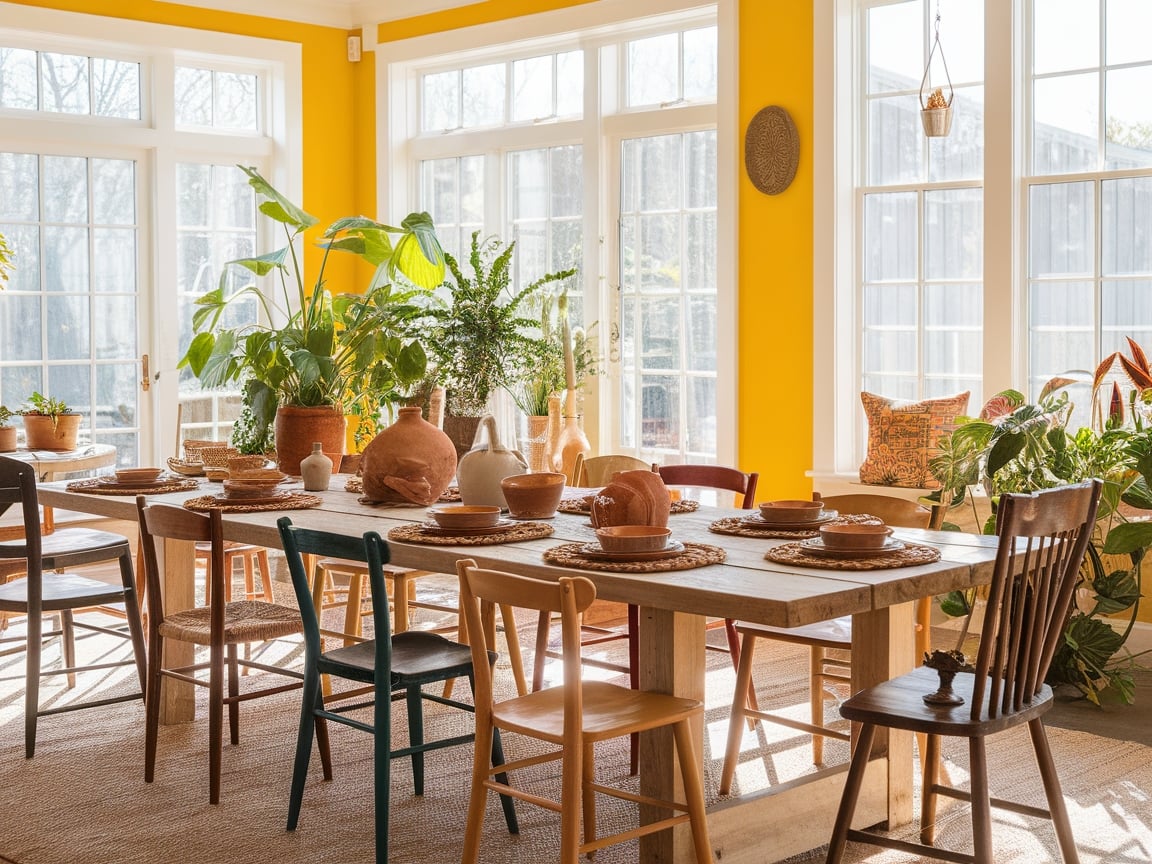 3. Sunny Yellow Dining Room with Rustic Touches