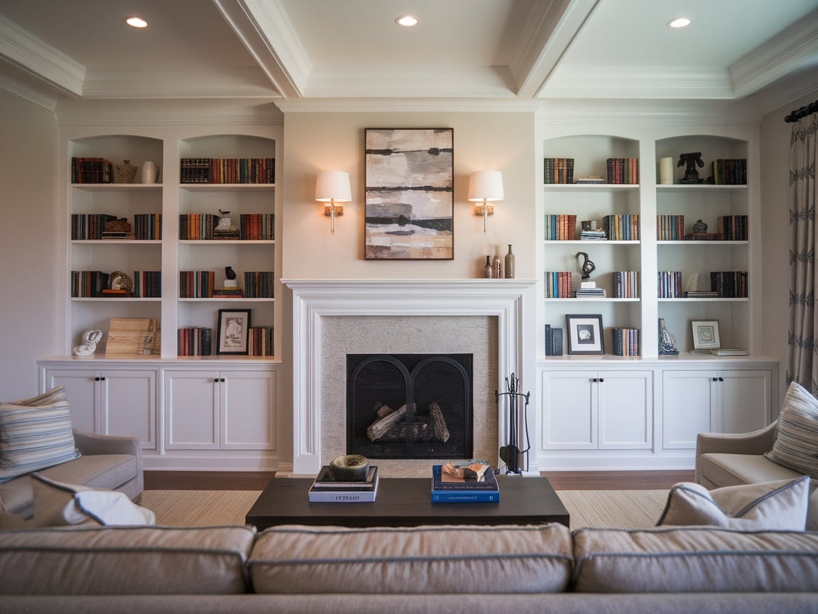 24. Built-in Shelves Framing a Fireplace