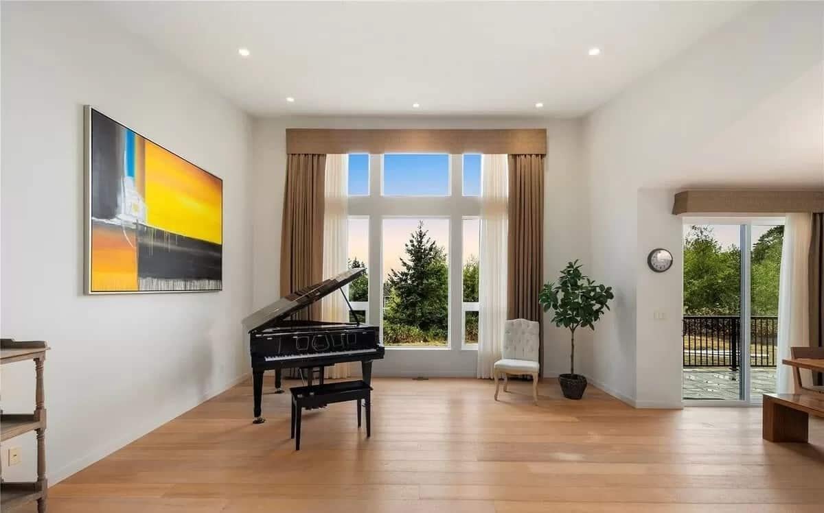 Elegant Piano Room with Floor-to-Ceiling Views