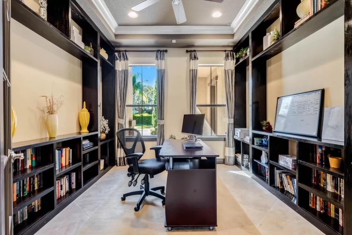Notice the Built-in Shelving That Maximizes This Home Office