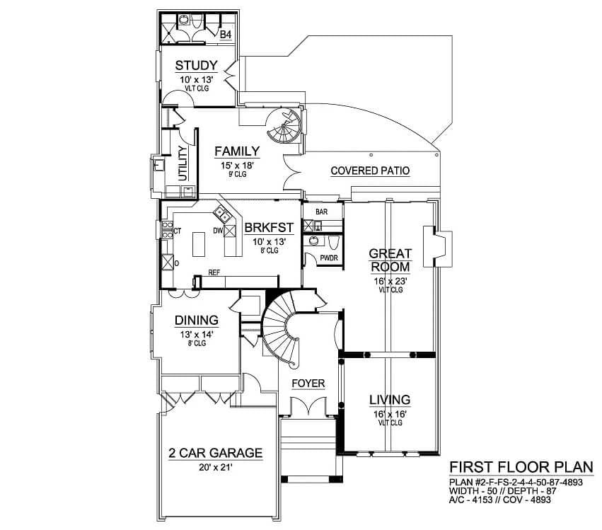 Spacious First Floor Plan Featuring a Great Room and Study