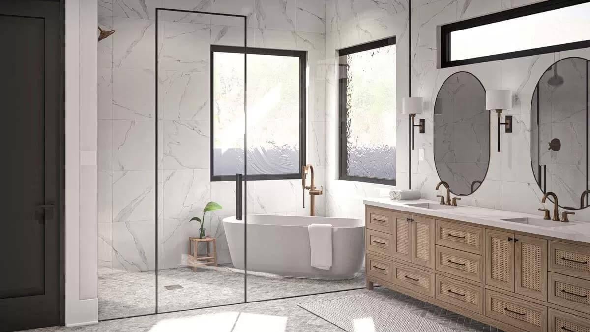Wow, Look at the Freestanding Tub in This Modern Rustic Bathroom