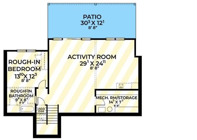 Spacious Activity Room and Patio Complement This Craftsman Basement