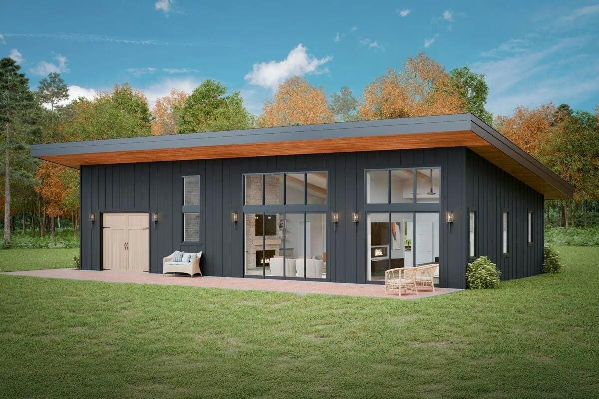 Modern Retreat with Sleek Black Facade and Expansive Windows