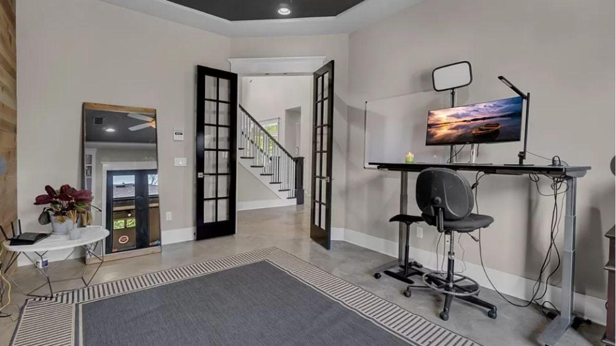 Check Out This Functional Home Office With Double French Doors