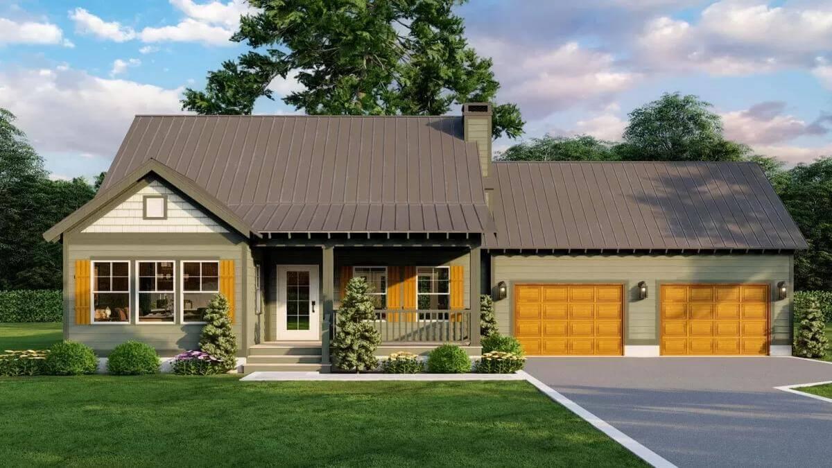 Charming Craftsman Home With Bold Wooden Shutters and a Metal Roof