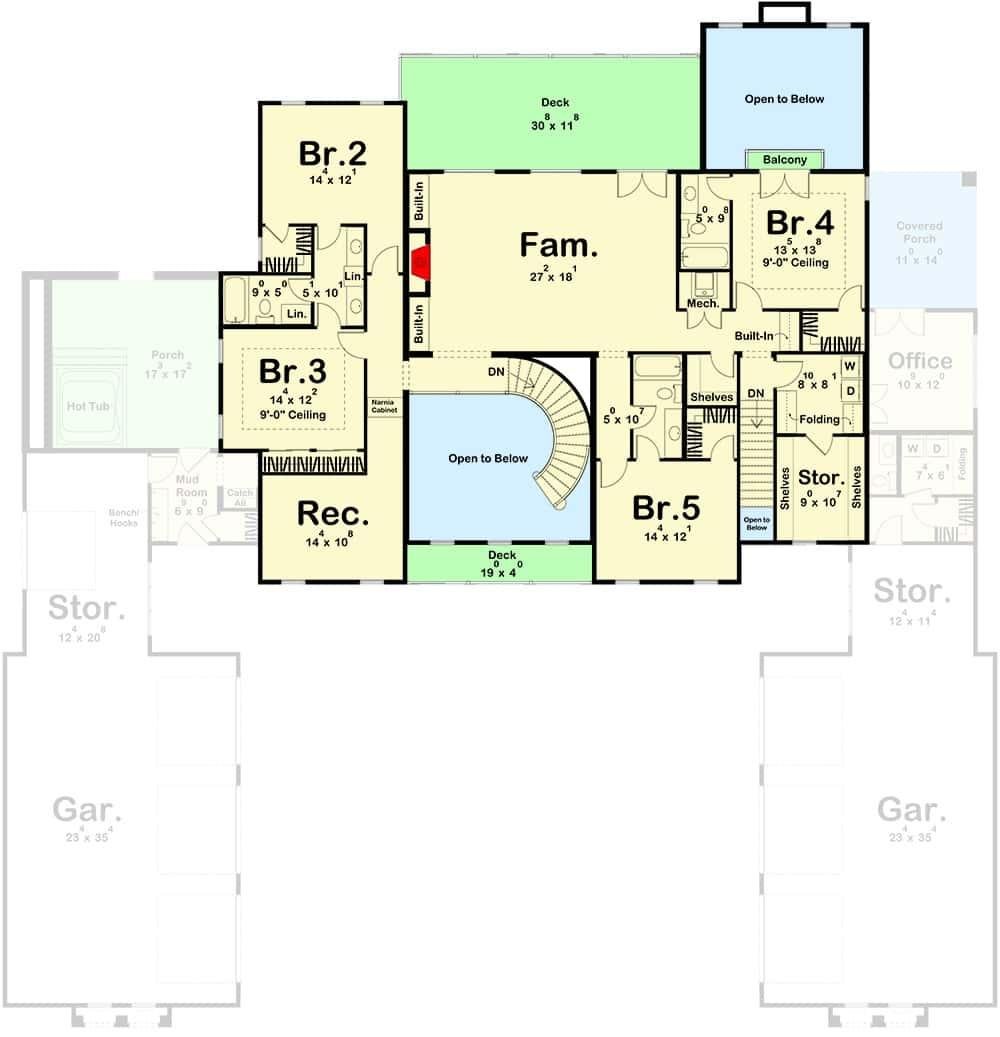 Explore This Spacious Floor Plan with a Central Family Room and Open Decks