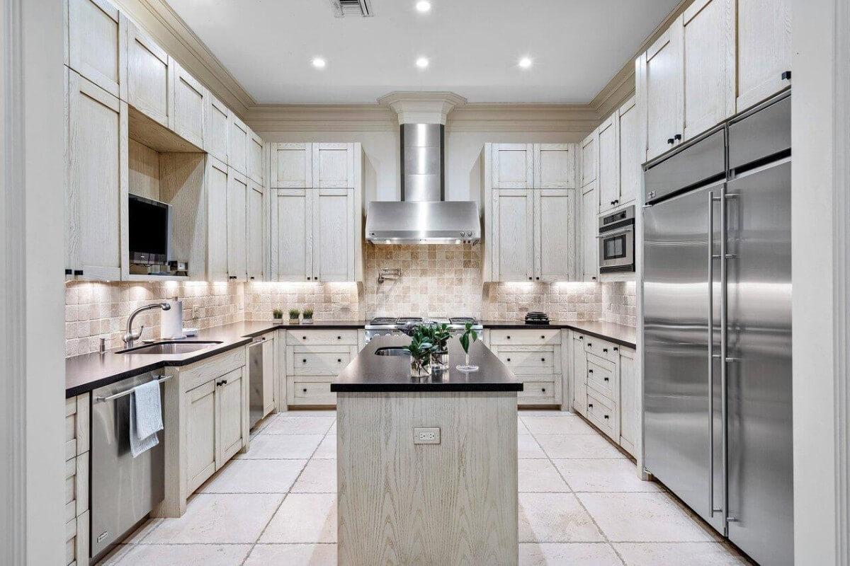 Modern Kitchen with Stainless Steel Accents and a Central Island