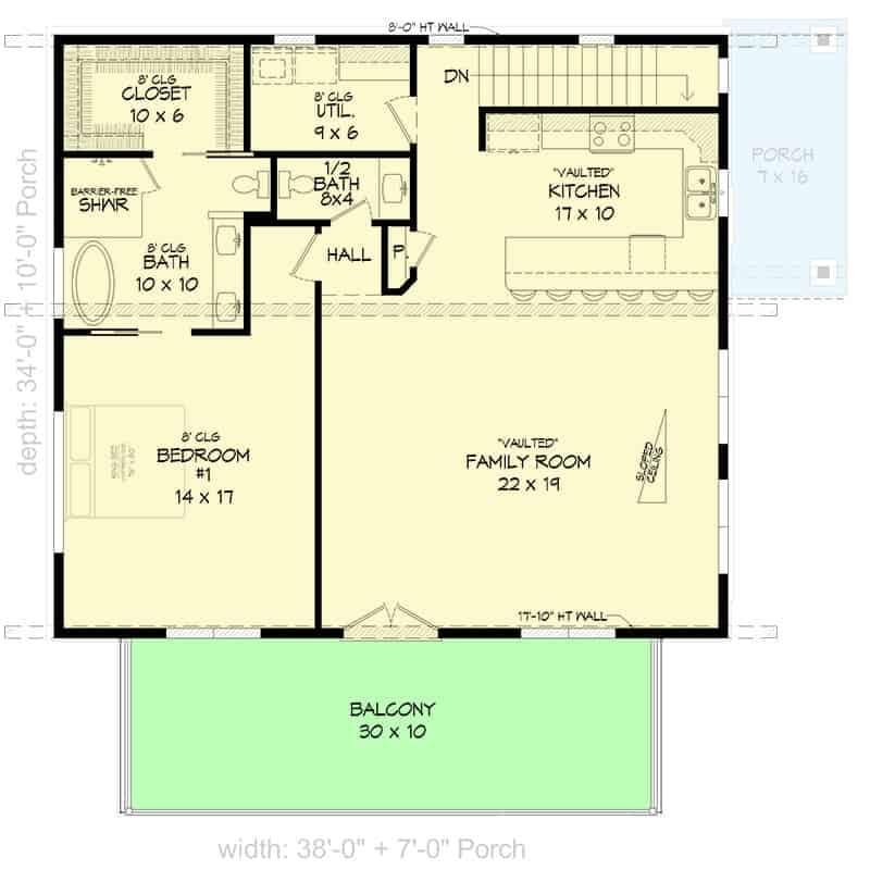 Explore the Spacious Balcony from This Vaulted Family Room