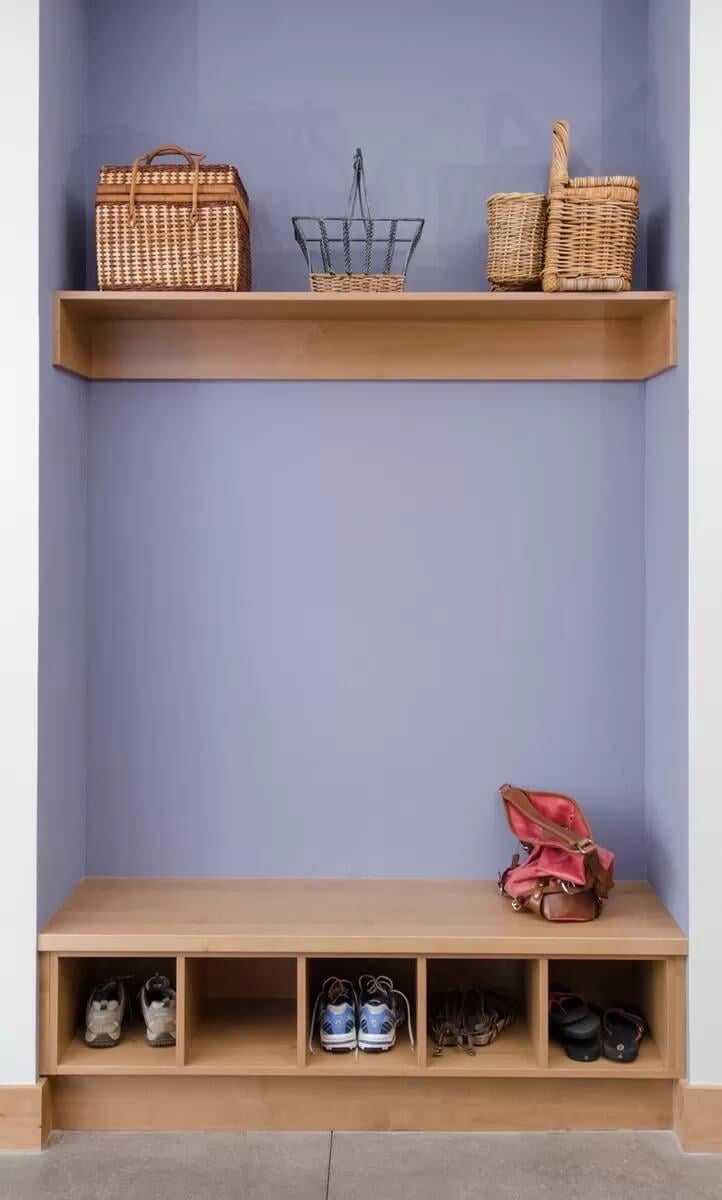 Practical Blue Mudroom with Natural Wood Accents