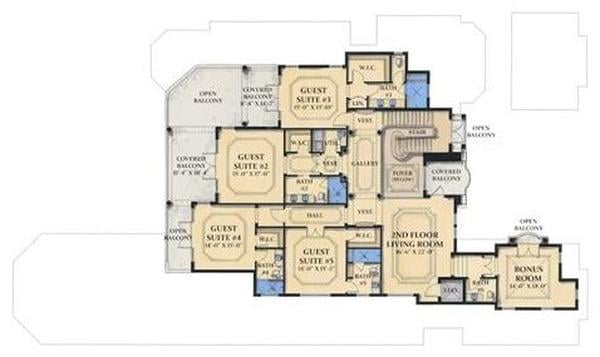 Second Floor Features Four Guest Suites and a Bonus Room