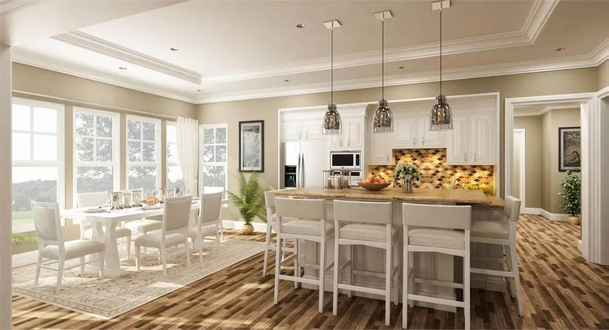 Elegant Craftsman Kitchen and Dining Room with Sunlit Breakfast Area