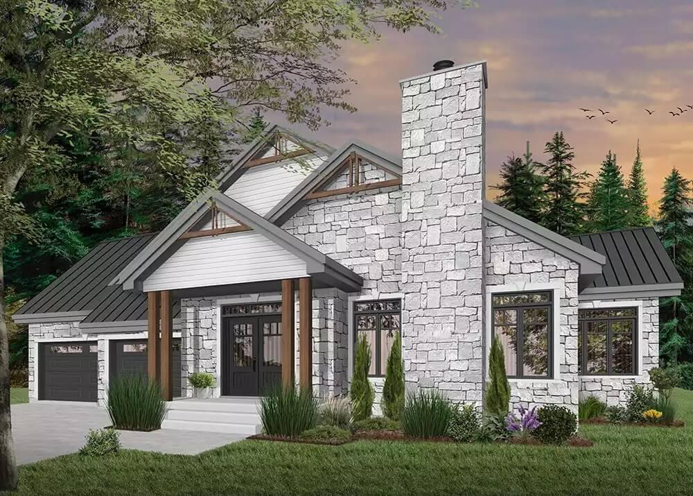 Modern Craftsman Facade With Distinctive Stone and Wood Accents