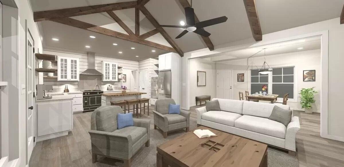 Vaulted Ceiling Living Room with Striking Exposed Beams