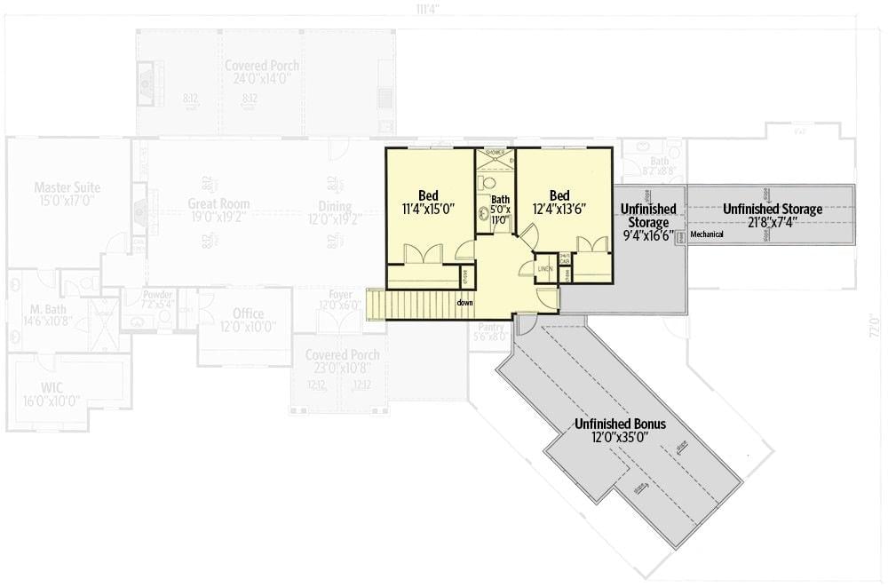 Check Out the Spacious Unfinished Bonus Area in This Floor Plan