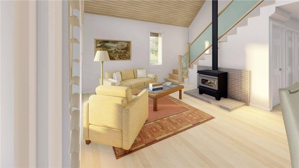 Take Note of the Cozy Wood Stove in This Living Room Corner