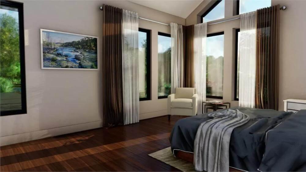 Check Out the Floor-to-Ceiling Windows in This Serene Bedroom