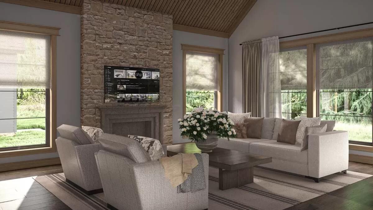 Stone Fireplace with Vaulted Ceiling Captures Rustic Elegance