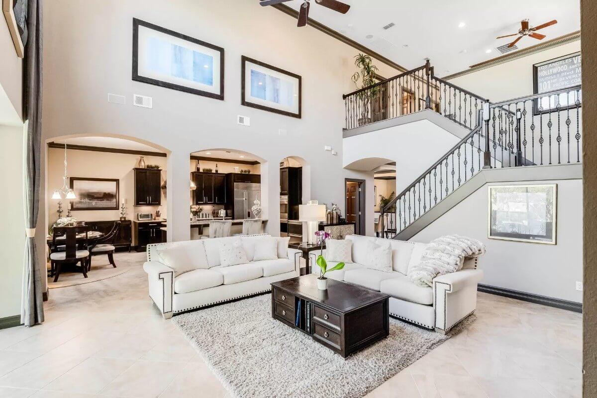 Check Out the Elegant Open-Concept Living Area Featuring a Lofted Viewpoint