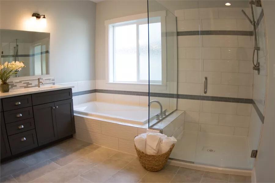 Modern Craftsman Bathroom with a Relaxing Tub and Shower Combo