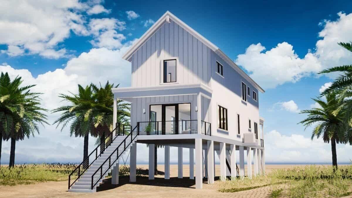 Elevated Beach House with Stunning Board and Batten Siding
