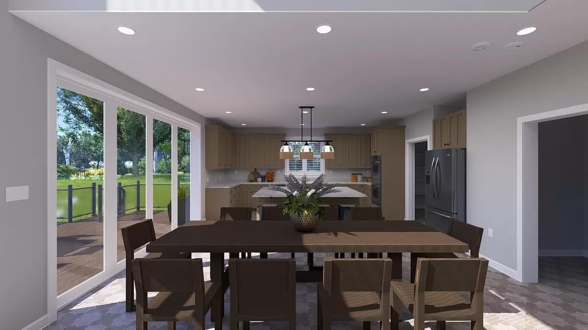 Notice the Spacious Dining Area Leading to a Well-Organized Kitchen