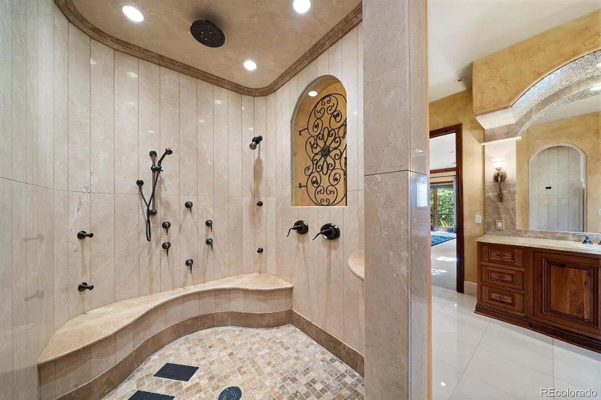Step Into This Sumptuous Shower with Intricate Tile Work
