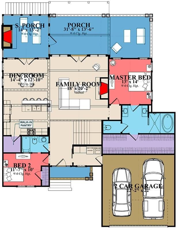Explore the Spacious Family Room with a Vaulted Ceiling