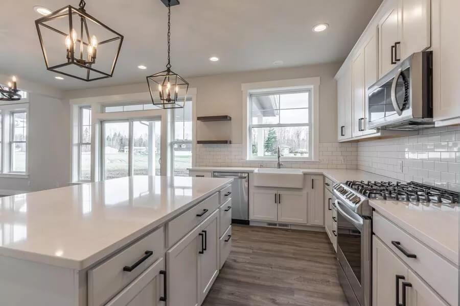 Wow, Look at the Geometric Pendant Lights in This Craftsman Kitchen