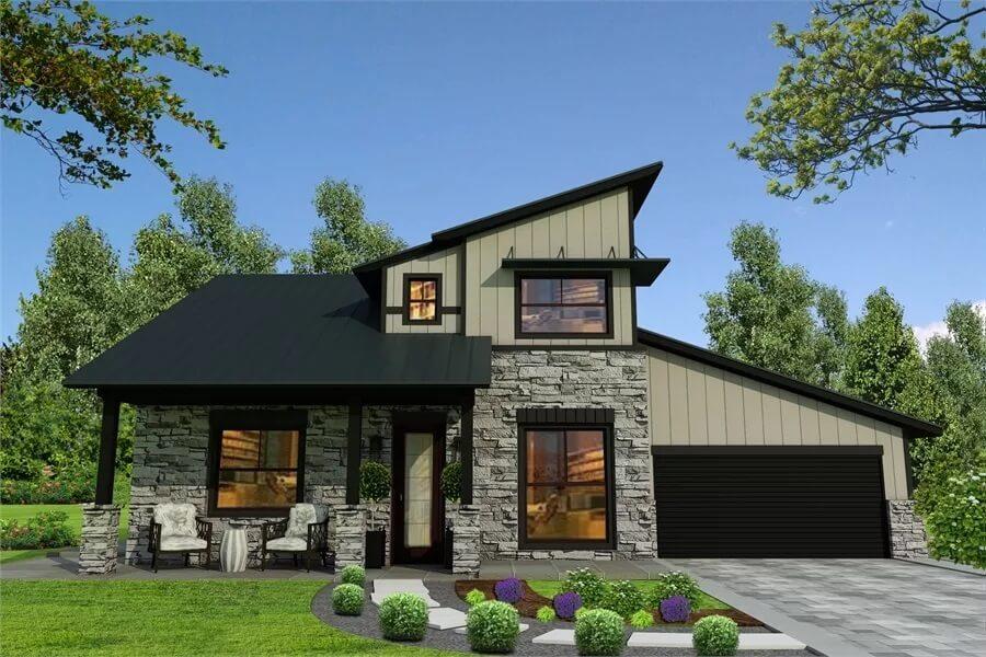 Craftsman Facade with Striking Stone and Modern Rooflines