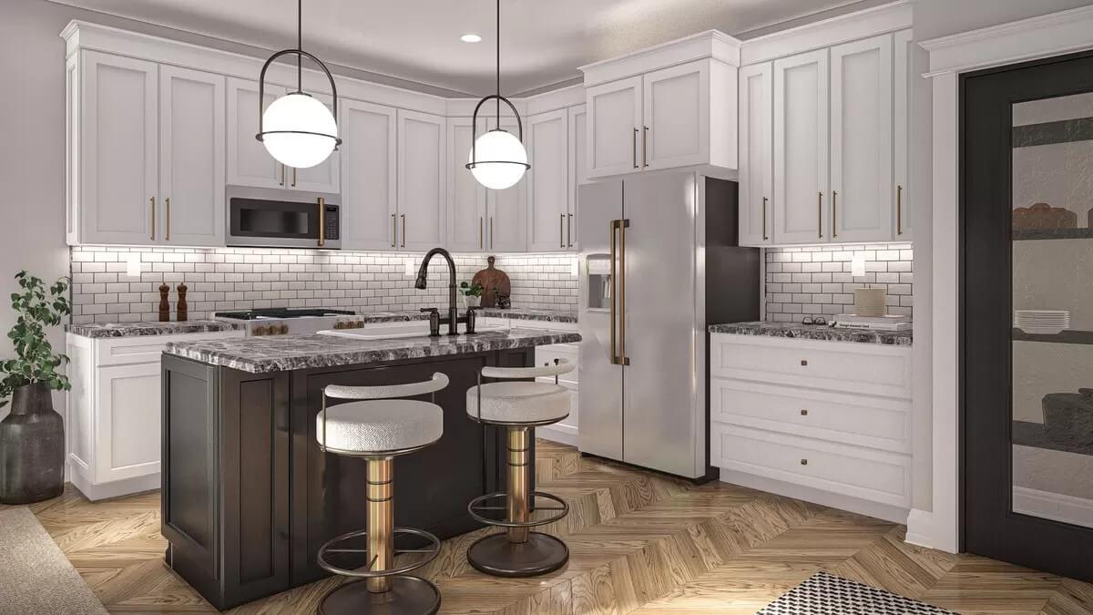 Check Out the Striking Island in This Classic White Kitchen