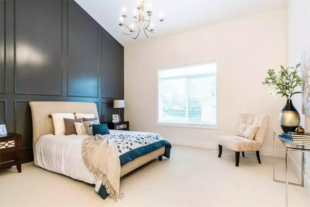 Check Out the Stunning Dark Accent Wall in This Chic Bedroom
