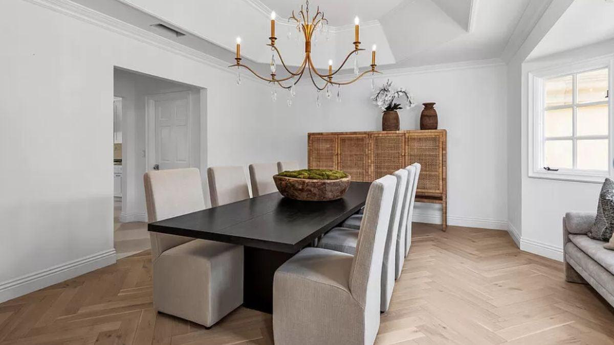 Admire the Rustic Woven Cabinet in This Elegant Dining Room