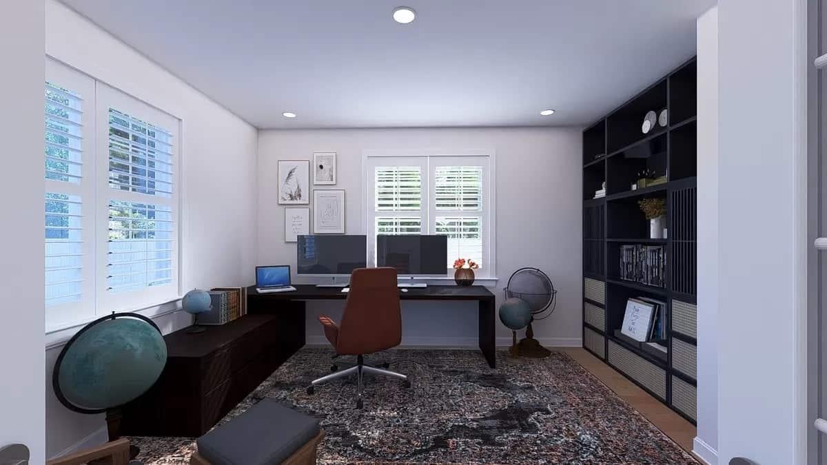 Thoughtful Home Office Design with Floor-to-Ceiling Shelving