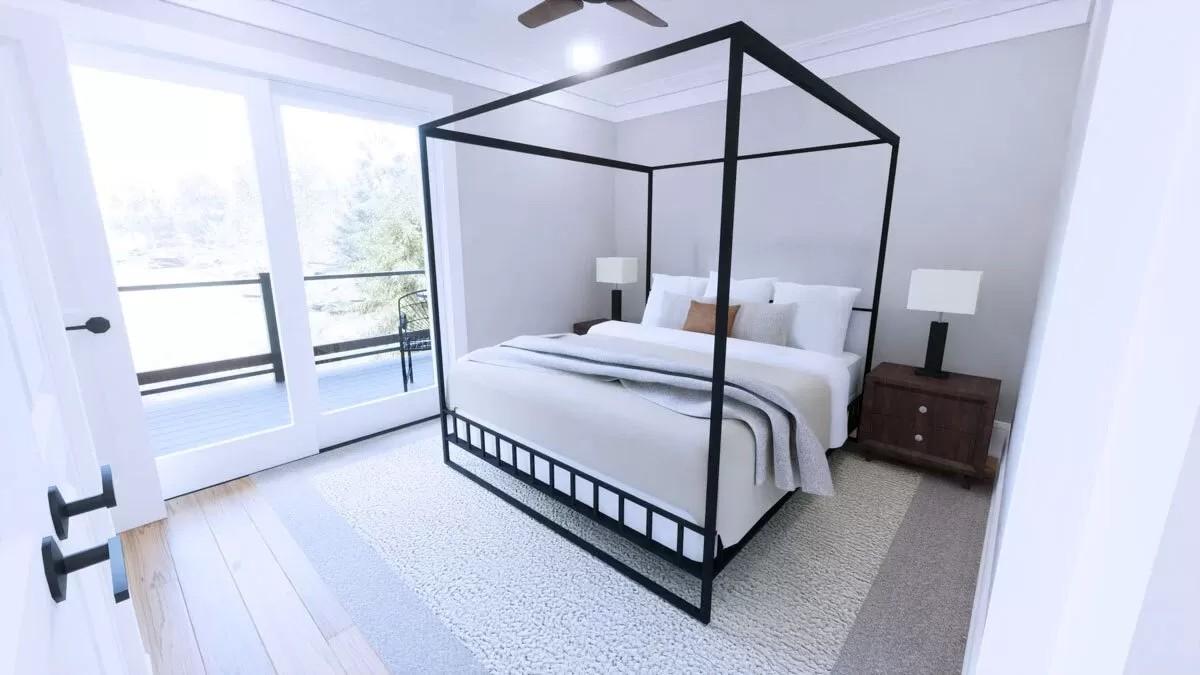 Notice the Sleek Four-Poster Bed in This Bright Bedroom