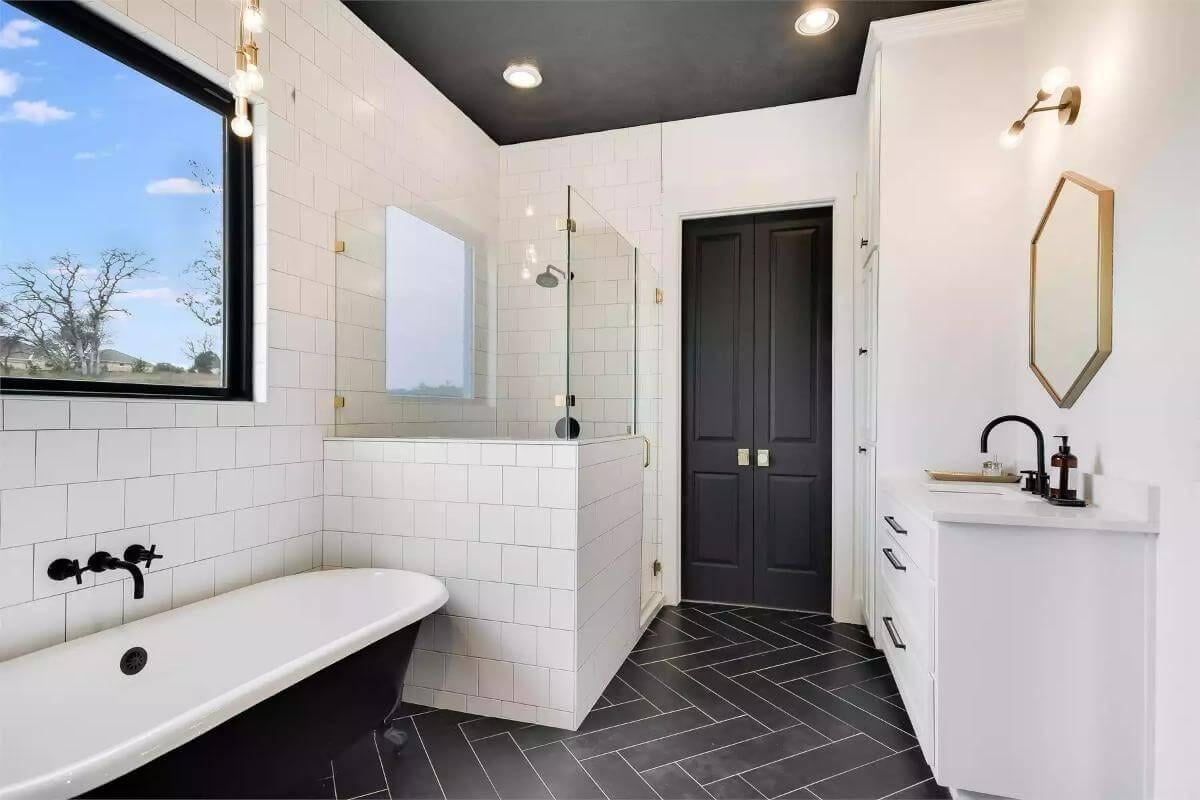 Check Out the Freestanding Tub in This Modern Bathroom Oasis